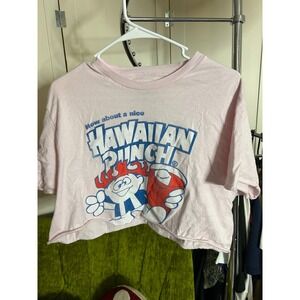 Hawaiian Punch Graphic Crop Top T Shirt Pink Short Sleeve Women's Size L
